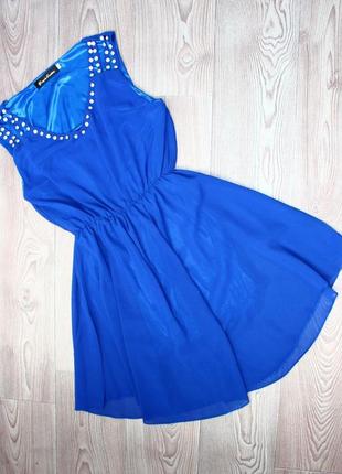 Сукня платье міні коротке насичене синє зі стразами, l (2748)4 фото
