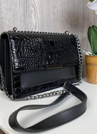 Стильная женская мини сумочка клатч под рептилию черный2 фото