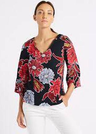 Marks &amp; Spencer очень красивая блуза натуральная в цветочный принт описание и фото2 фото