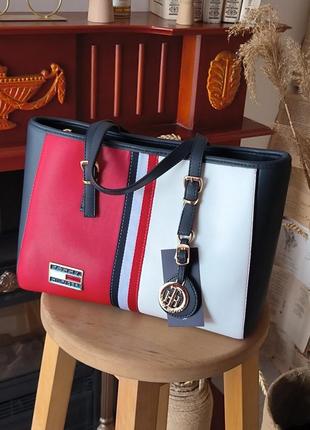 Tommy hilfiger large bag red/white2 фото