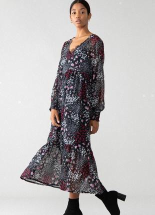 Красивое длинное шифоновое платье lefties в цветочный принт.