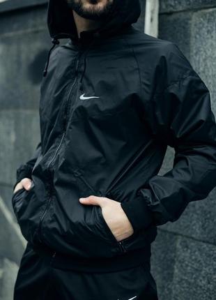 Куртка ветровка мужская повседневная водоневпроницаемая с капюшоном черная весна осень5 фото