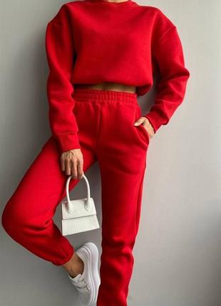 Жіночий базовий червоний костюм трьохнитка на флісі осінь весна 2023