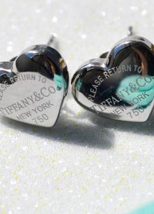 Серьги сердца в стиле tiffany медицинская сталь ювелирная сталь