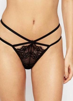 Черные стильные ажурные трусики стринги asos s