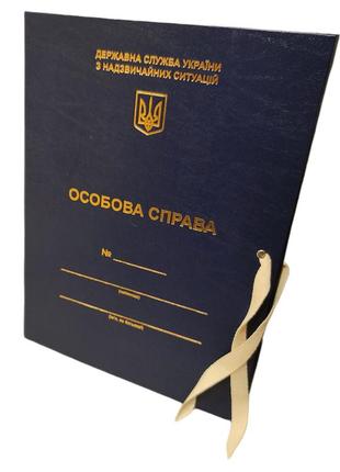 Папка на завязках с тиснением  ф. а4, для государственной службы украины чс, корешок 20 мм, бумвинил синий