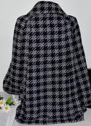 Брендовое черно-белое шерстяное демисезонное пальто с карманами в клетку tu вьетнам2 фото