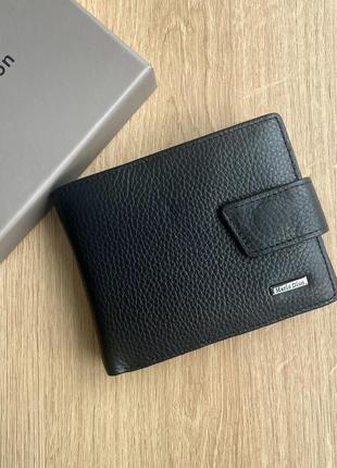 Кошелек портмоне мужское черное из натуральной кожы mario dion, бумажник кожаный мужской