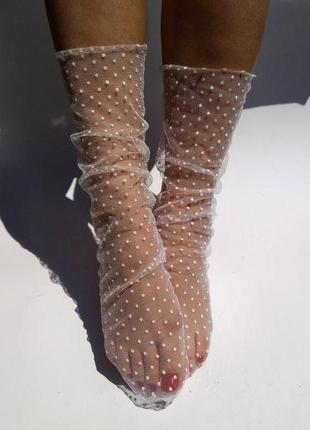 Носки чулки прозрачные из сетки носочки кружевные кружево ажурные в горошек фатиновые аниме косплей jk tie