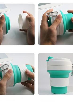 Складная кружка 350 мл, eco cup с карабином, красная2 фото