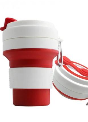 Складная кружка 350 мл, eco cup с карабином, красная