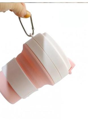 Складаний кухоль 350 мл, eco cup з карабіном, рожевий2 фото