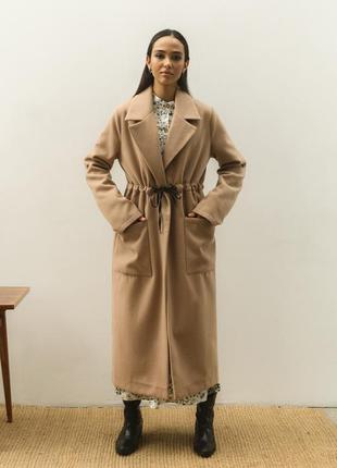 Пальто кашемірове жіноче довге класичне бежеве
