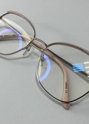 Очки женские корректирующие для зрения с компьютерной защитой в металлической оправе дужки на флексах бежевый,3 фото