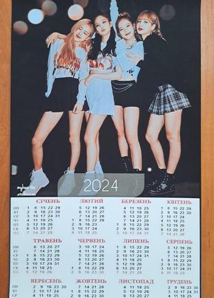 Листовой календарь black pink блек пинк а3 на 2024 год