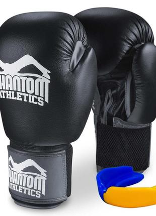 Боксерські рукавиці спортивні тренувальні для бокса phantom ultra black 16 унцій (капа в подарунок) ku-22