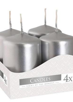 Набор свечей цилиндрических парафиновых ароматических 4 шт. цилиндр серебряный металлик и (sw40/60-271) ku-22