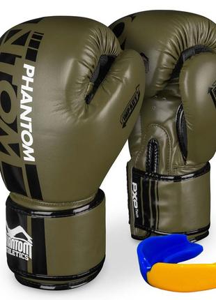 Боксерские перчатки спортивные тренировочные для бокса phantom army green 14 унций (капа в подарок) ku-22