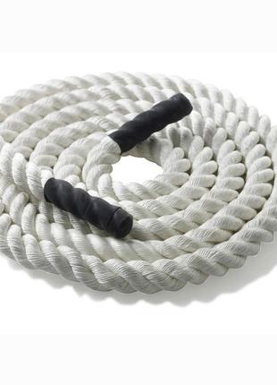 Канат тренировочный спортивный боевой для кроссфита 15м battle rope white wcg 50х15  ku-22
