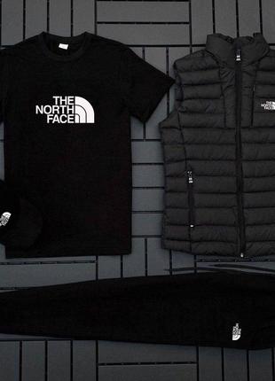 Кепка бейсболка чоловіча (п) фліс комплект з жилеткою the north face (футболка біла + ніжка + штани)