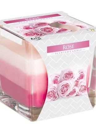 Свеча ароматическая благоухающая парафиновая в стакане с трехцветным наполнением роза (snk80-78) ku-22