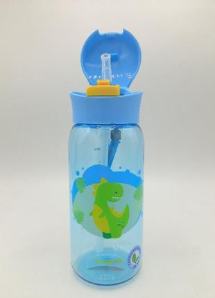 Пляшка спортивна для води пластикова casno 400 мл kxn-1195 блакитна (діно) з соломинкою ku-22