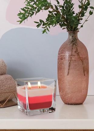 Свічка ароматична пахуча парафінова у стакані із триколірним наповненням полуниця (snk80-73) ku-222 фото