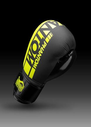 Боксерские перчатки спортивные тренировочные для бокса phantom black/yellow 12 унций (капа в подарок) ku-222 фото