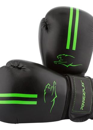Боксерские перчатки спортивные тренировочные для бокса powerplay 3016 черно-зеленые 16 унций ku-22