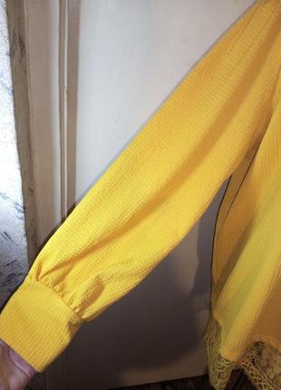Трикотажная-стрейч,яркая блузка (фото3) с пышным рукавом и кружевом,бохо,большого размера3 фото