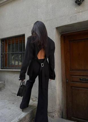 Оверсайз пиджак на подкладке с открытой спинкой цвета: черный, беж, белый8 фото