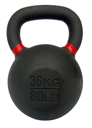 Гиря чугунная спортивная цельная для фитнеса и спорта wcg 36 кг черный ku-22