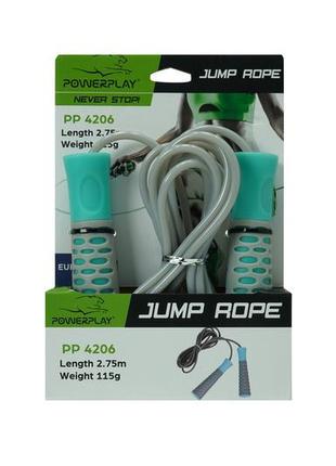 Скакалка тренировочная спортивная powerplay 4206 jump rope pro+ серо-мятная (2,75m.) ku-222 фото