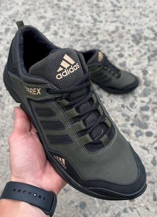 Мужские кожаные кроссовки хаки адидас adidas4 фото