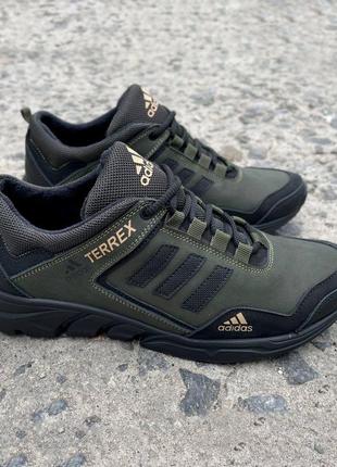 Мужские кожаные кроссовки хаки адидас adidas3 фото