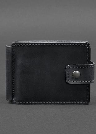Кожаное портмоне с зажимом для купюр, на кнопке черное crazy horse 13.11 фото