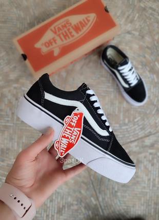 Vans old skool stackform black/white чорно-білі кеди чорні кросівки ваніанс на платформі товстій підошві