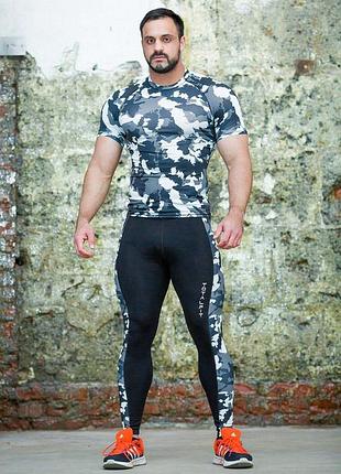 Якісний класичний рашгард футболка для чоловіків totalfit rms3-p42 принт камуфляж сірий m 46