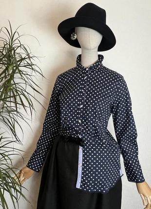 Бавовна,синя сорочка в горох,блуза,класична,рубашка,milano italy,