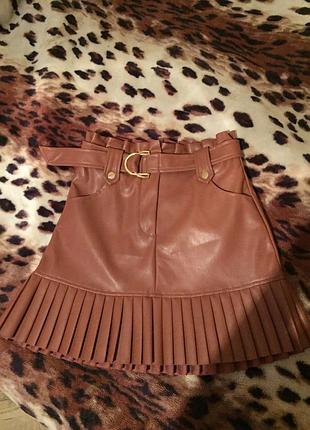 Юбка кожа кожзам еко кожа шкіра еко плисировка спідниця