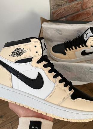 Air jordan retro1 black beige кросівки