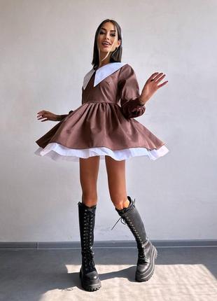 Коттоновое платье с воротничком + бант5 фото