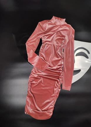 Велюровое бархатное платье миди с длинным рукавом shein1 фото