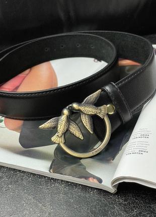 Женский ремень пинко черный пояс pinko love birds leather belt black/bronze