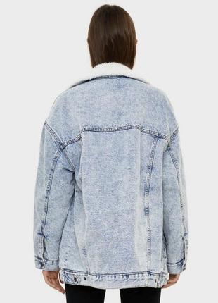 Джинсова шерпа куртка з хутром на кнопках джинсовая с мехом8 фото