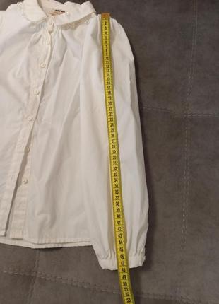 Блузка дитяча біла, святкова, шкільна, котонова,134-140  см, 9-10років, мереживо,довгий рукав, сорочка, демісезон, туреччина8 фото