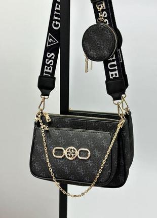 Жіноча сумка гесс чорна guess pochette multi black/blue