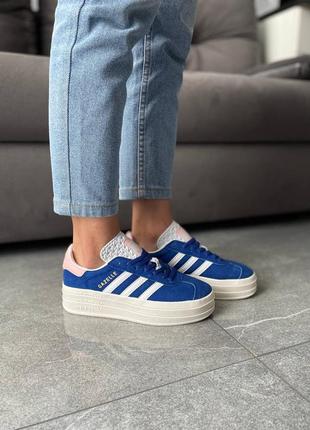 Жіночі кросівки весна-осінь адідас газель adidas gazelle blue white pink женские кроссовки адидас газель