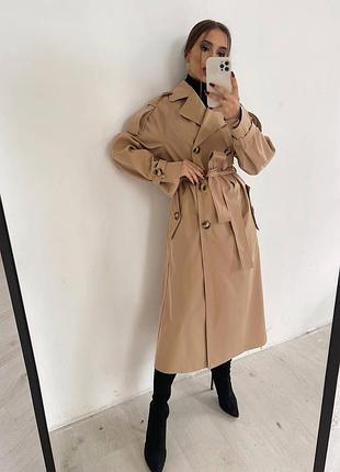 Є відео тренч плащ довгий котон непромокаючий з поясом беж молоко чорний