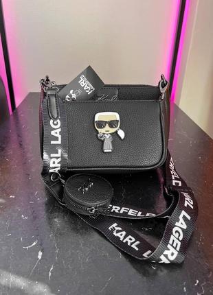 Жіноча сумка карл лагерфельд чорна karl lagerfeld black 3 в 1